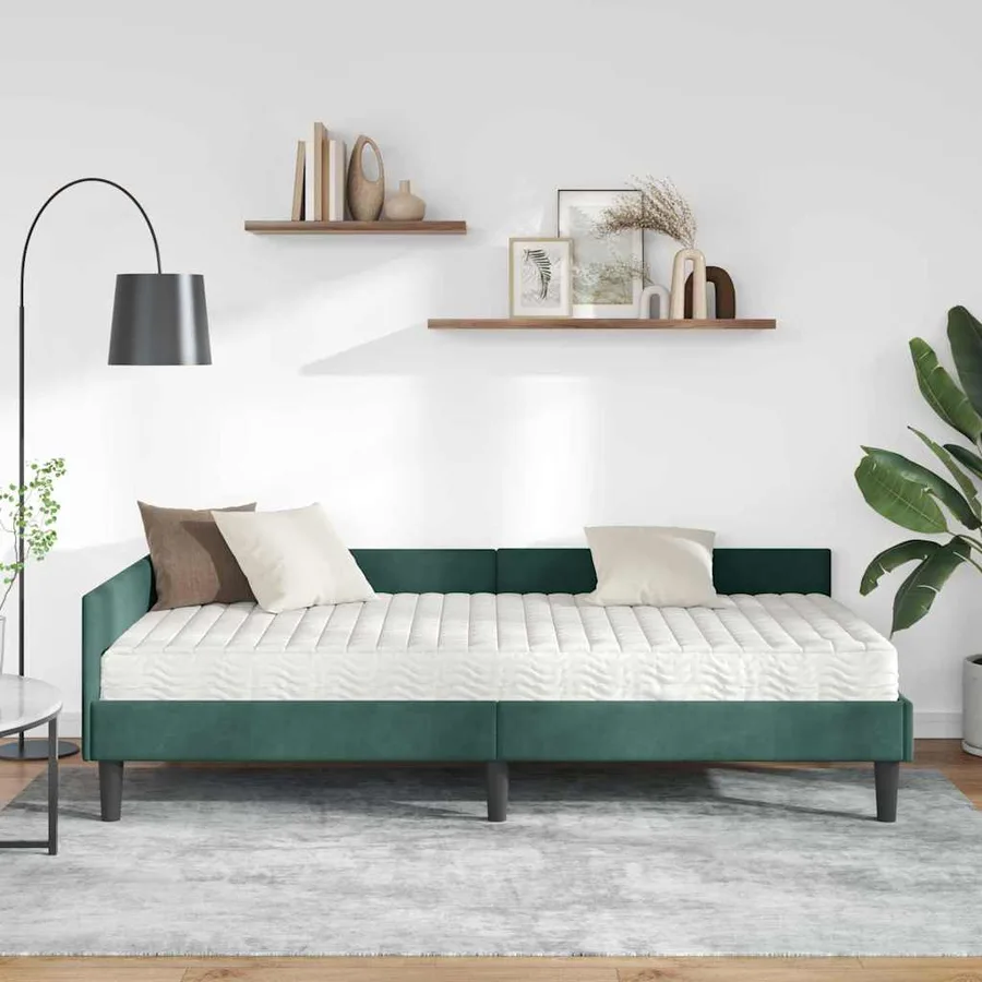 Cadre de lit d'angle avec matelas Autre 2 pcs Vert Velours - 3
