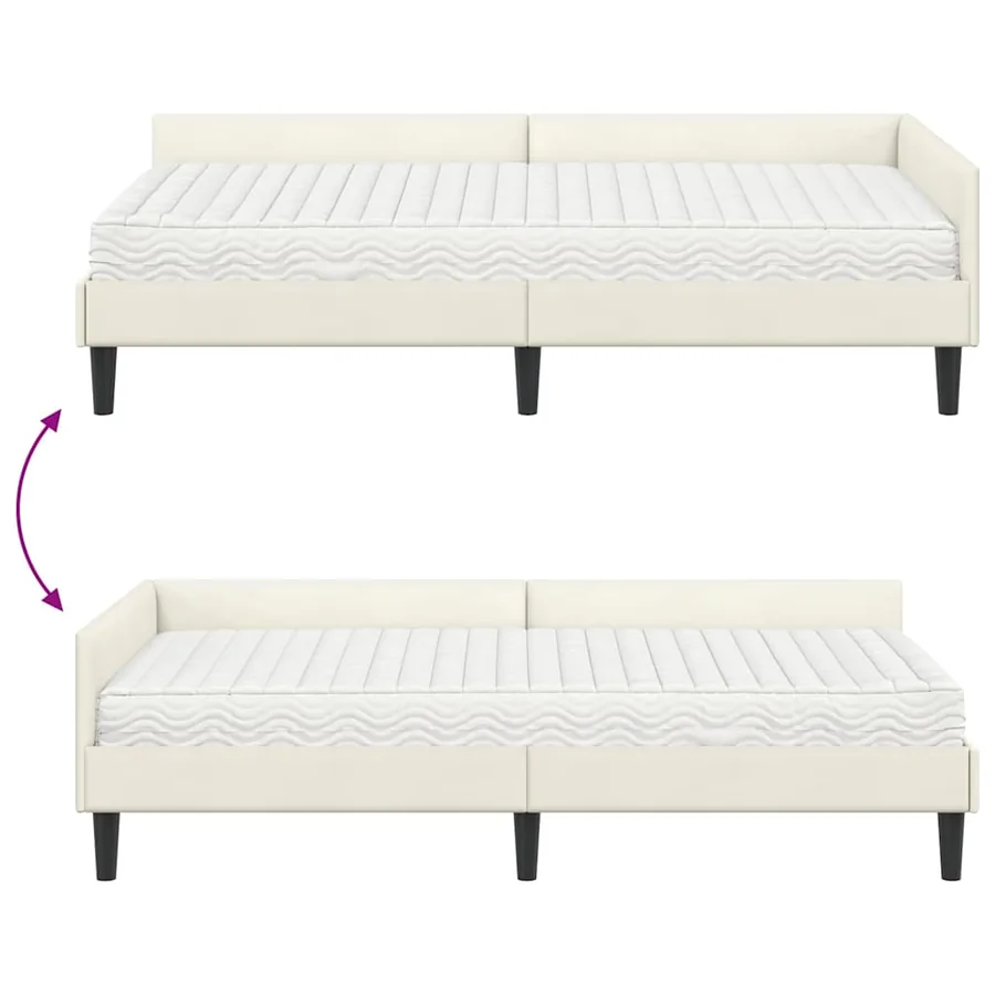 Cadre de lit d'angle avec matelas Autre 2 pcs Crème Velours - 12