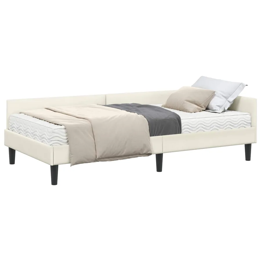 Cadre de lit d'angle avec matelas Autre 2 pcs Crème Velours - 2