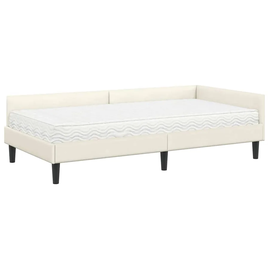 Cadre de lit d'angle avec matelas Autre 2 pcs Crème Velours - 4