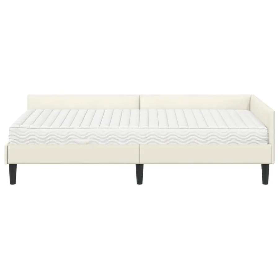 Cadre de lit d'angle avec matelas Autre 2 pcs Crème Velours - 5