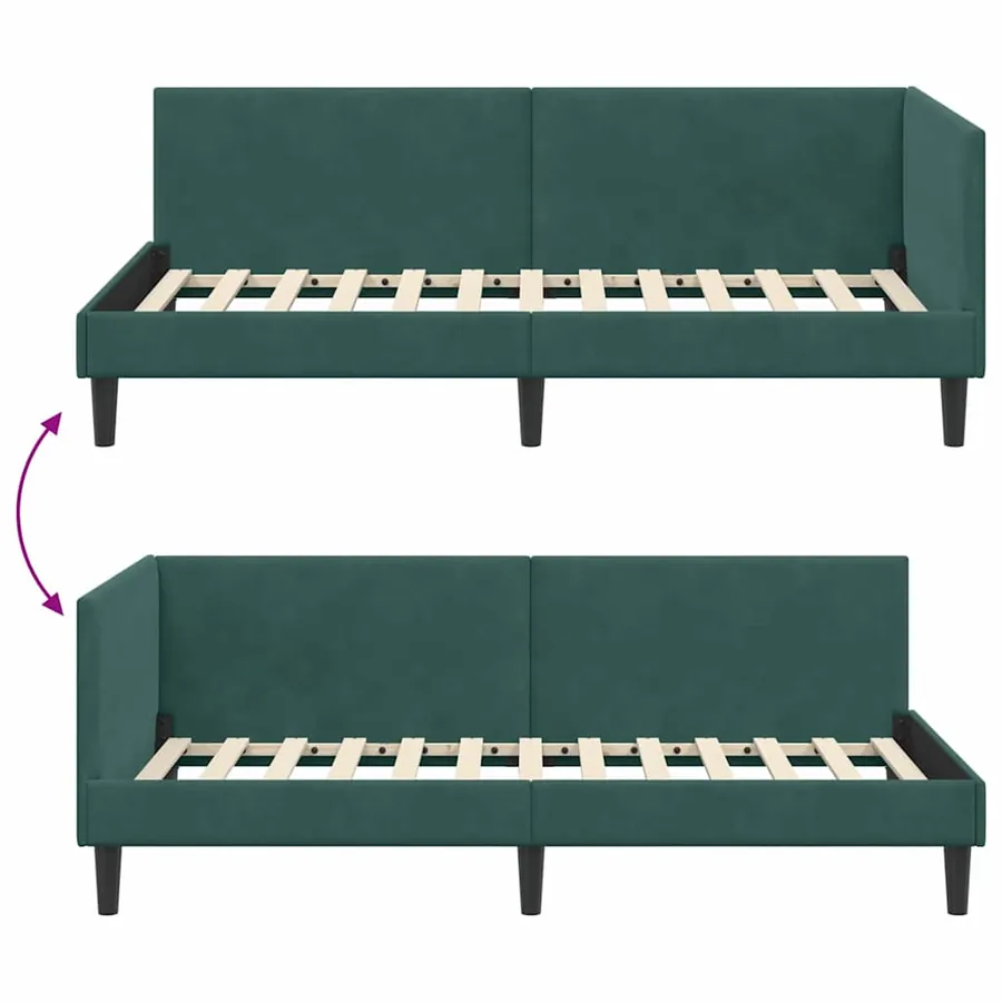 Cadre de lit d'angle Vert foncé 100 cm x 200 cm Velours - 9