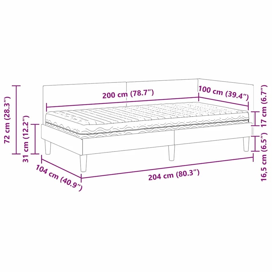 Cadre de lit d'angle avec matelas Autre 2 pcs Bleu Velours - 14