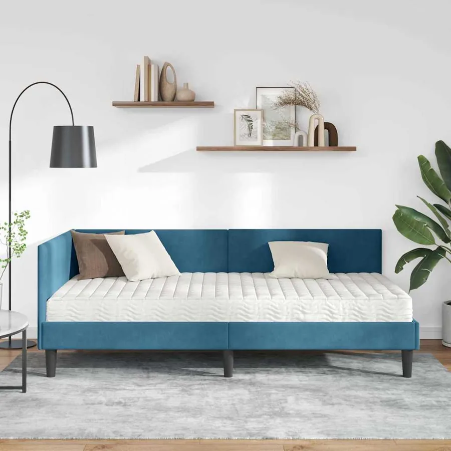 Cadre de lit d'angle avec matelas Autre 2 pcs Bleu Velours - 3