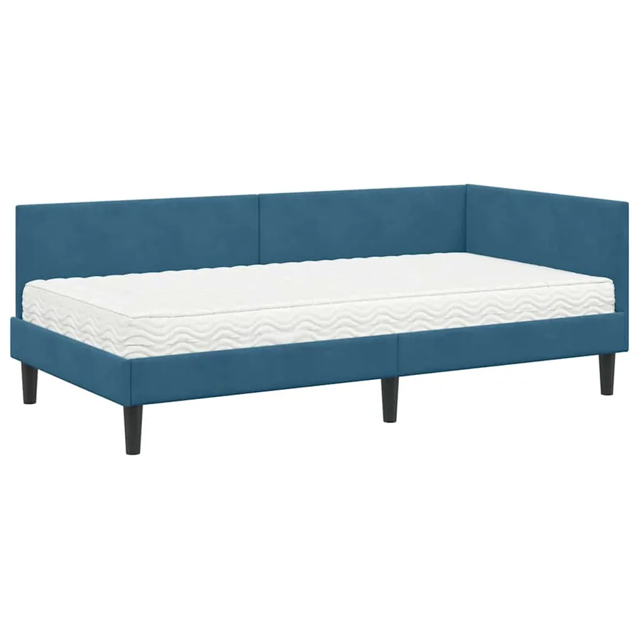 Cadre de lit d'angle avec matelas Autre 2 pcs Bleu Velours - 4