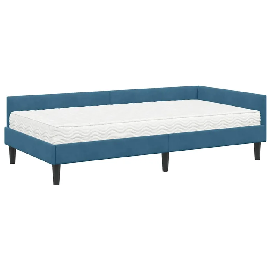 Cadre de lit d'angle avec matelas Autre 2 pcs Bleu Velours - 4