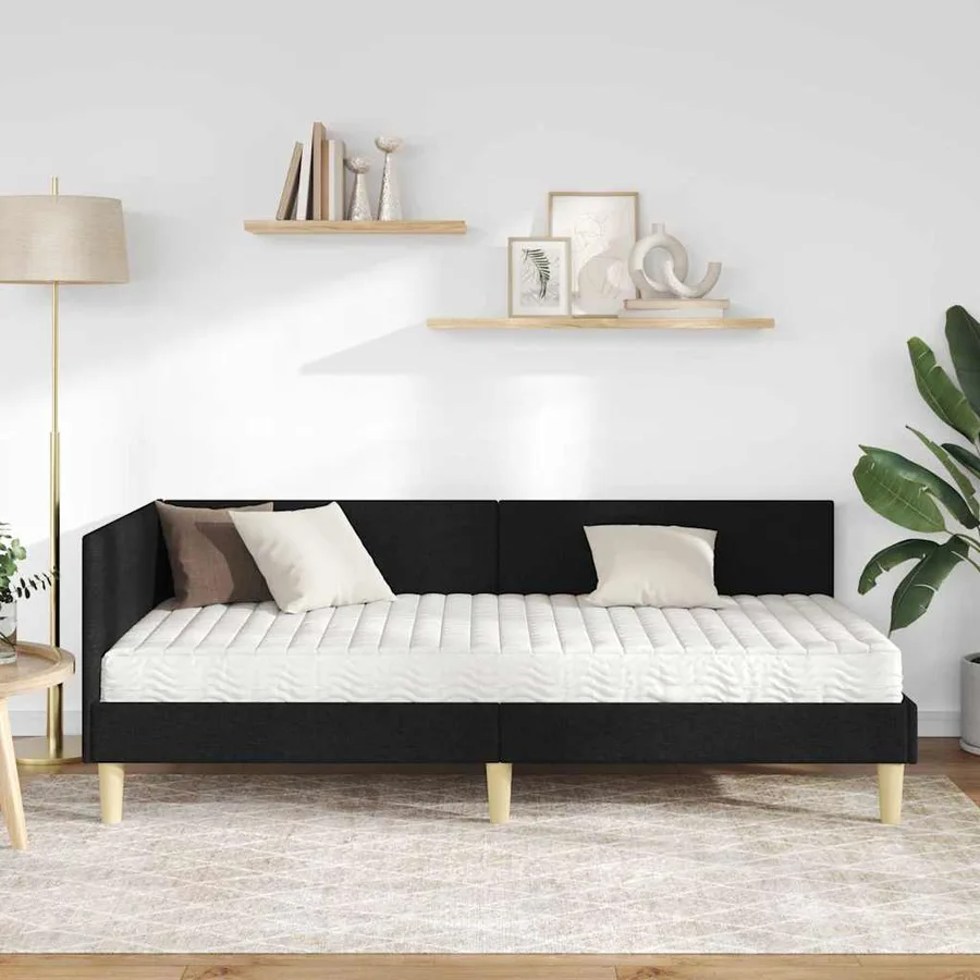 Cadre de lit d'angle avec matelas Autre 2 pcs Vert tissu - 3