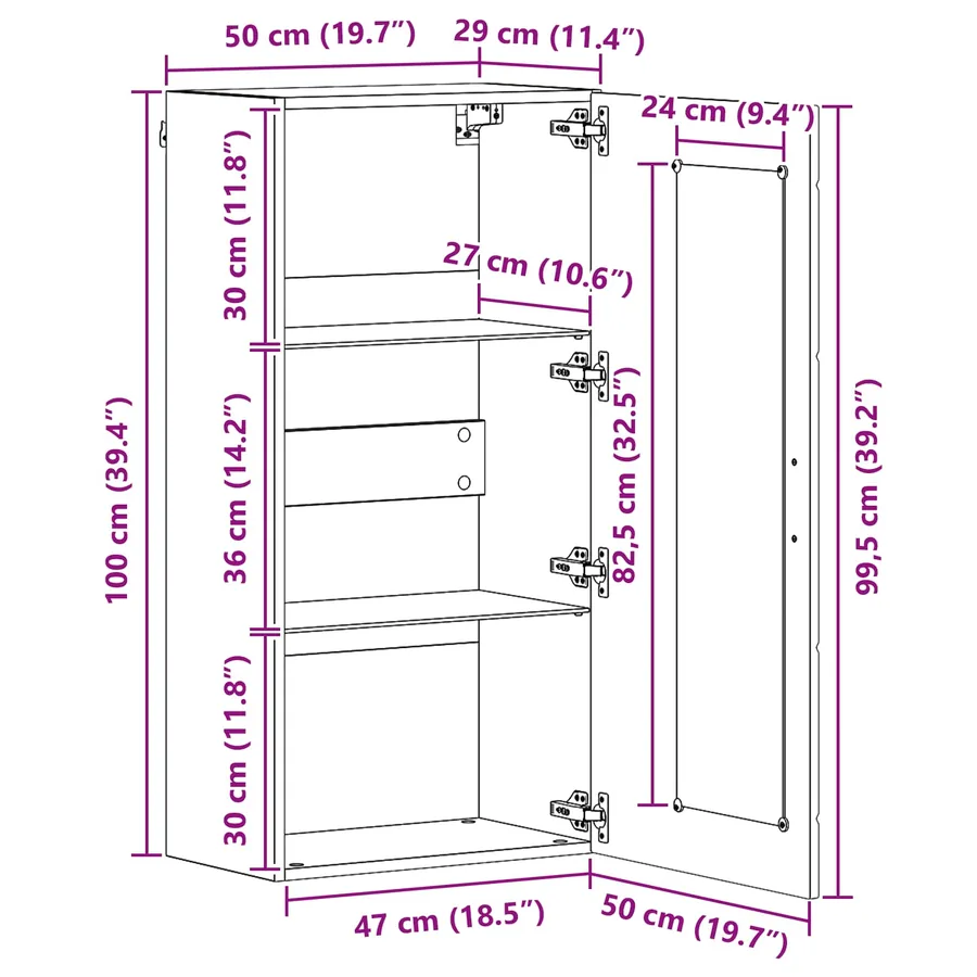 Cabinet en Bois Gris béton 50 x 29 x 100 cm Bois d'ingénierie - 13