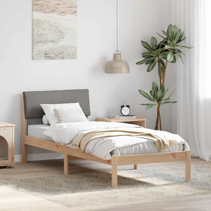 Cadre de lit Marron et taupe 75 x 190 cm Bois massif en pin