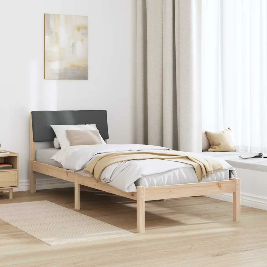Cadre de lit avec tête de lit marron et gris foncé 75 x 190 cm - 4