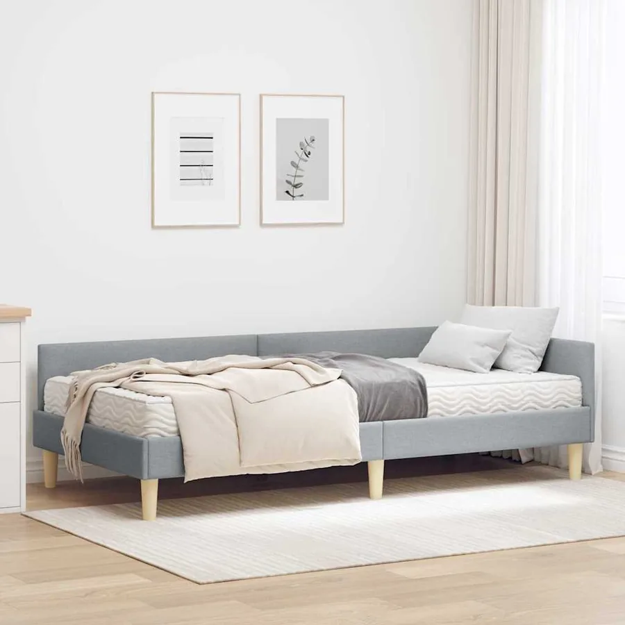 Cadre de lit d'angle avec matelas 2 pcs Gris clair tissu