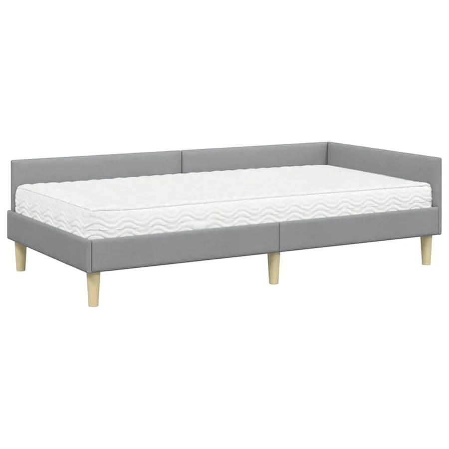 Cadre de lit d'angle avec matelas 2 pcs Gris clair tissu - 4