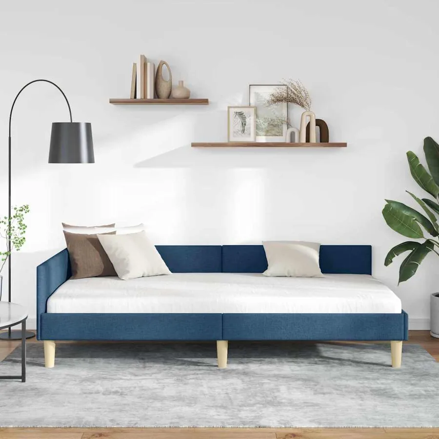 Cadre de lit d'angle Bleu 90 x 190 cm tissu - 3