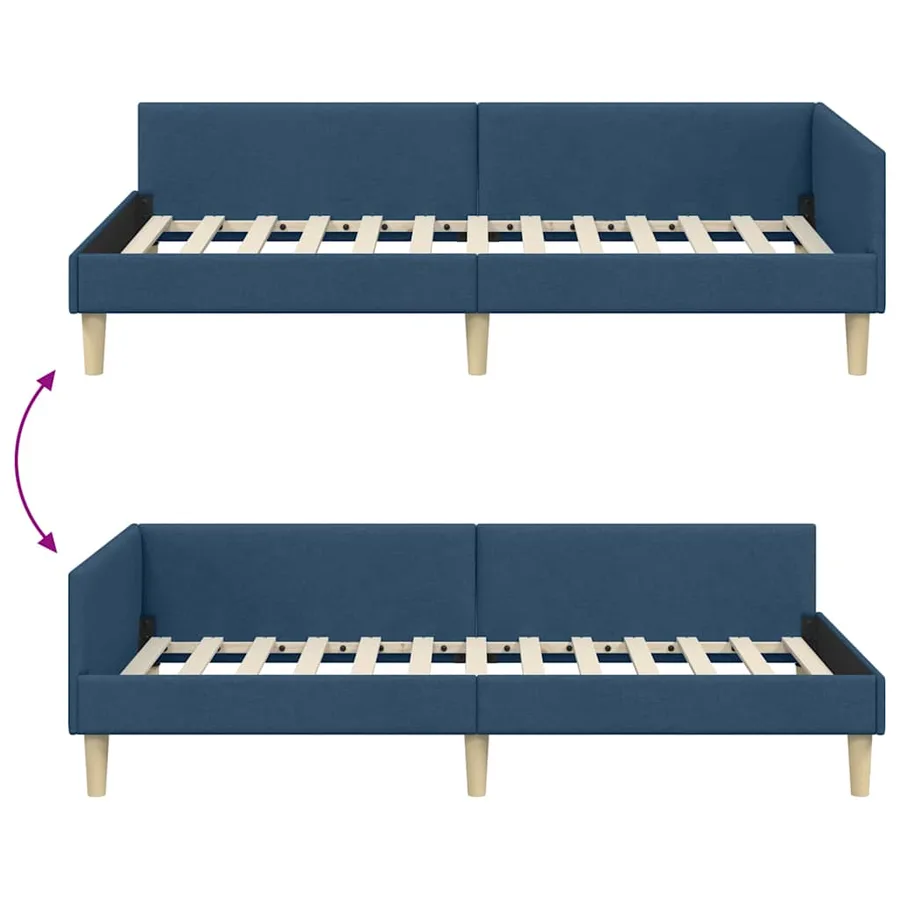 Cadre de lit d'angle Bleu 90 x 190 cm tissu - 9