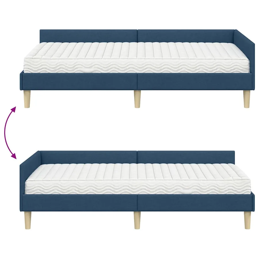 Cadre de lit d'angle avec matelas avec matelas 2 pcs Bleu tissu - 12