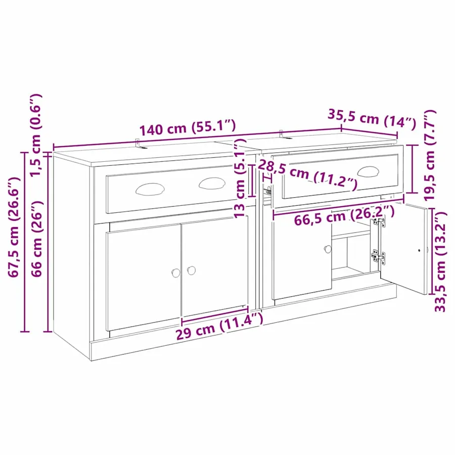 Buffets 2 pcs Chêne noir 70 x 35,5 x 67,5 cm Bois d'ingénierie - 13