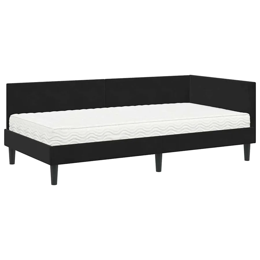 Cadre de lit d'angle avec matelas Autre 2 pcs Noir Velours - 4