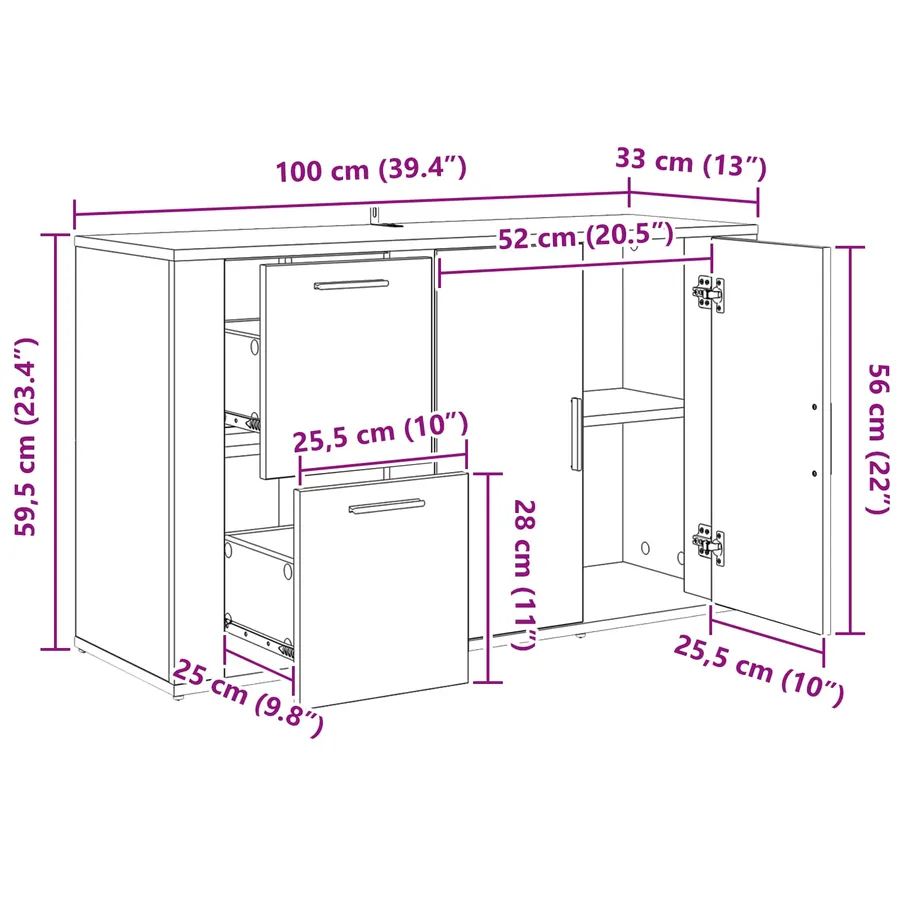 Buffet Chêne artisanal 100 x 33 x 59,5 cm Bois d'ingénierie - 14