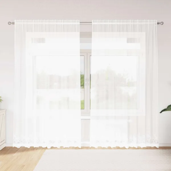 Rideau en Dentelle Floral Blanc 240 x 200 cm Polyester