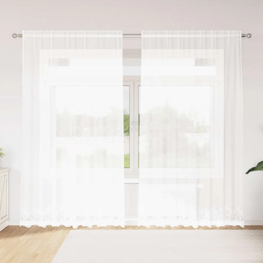 Rideau en Dentelle Floral Blanc 200 x 200 cm Polyester