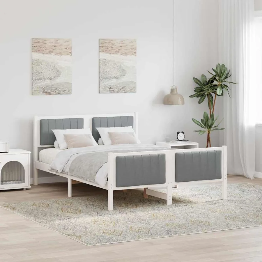 Cadre de lit avec tête de lit Blanc et gris clair 140 x 200 cm