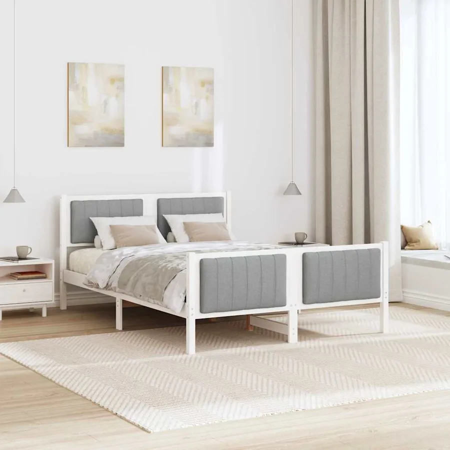 Cadre de lit avec tête de lit Blanc et gris clair 140 x 200 cm - 4