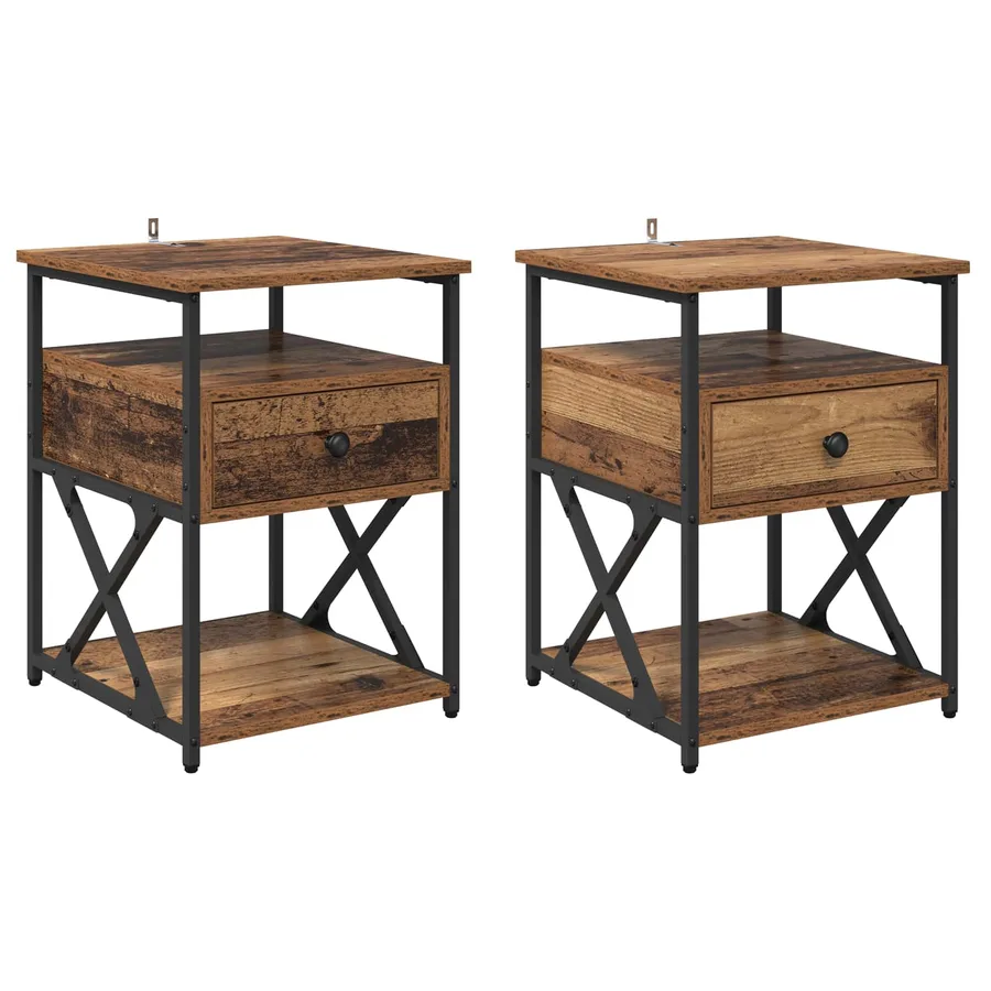 Cabinet de chevet avec tiroir 2 pcs Bois ancien 40 x 42 x 55 cm - 2