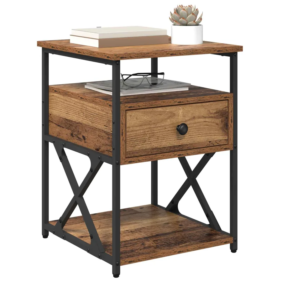Cabinet de chevet avec tiroir 2 pcs Bois ancien 40 x 42 x 55 cm - 3