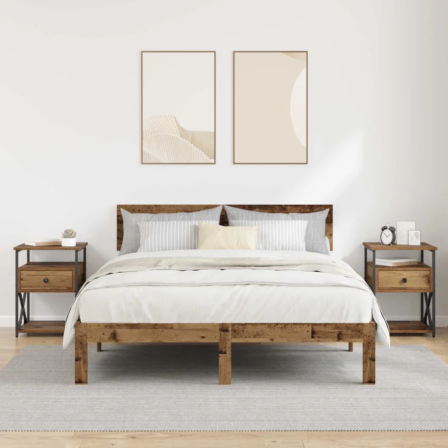 Cabinet de chevet avec tiroir 2 pcs Bois ancien 40 x 42 x 55 cm - 4