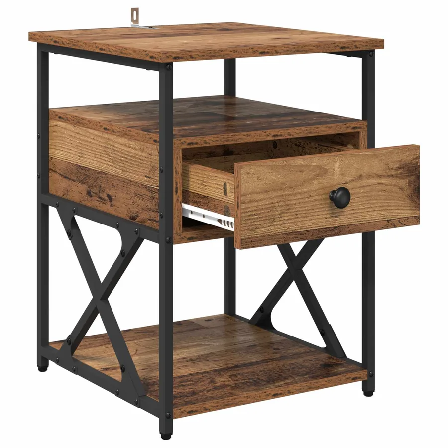 Cabinet de chevet avec tiroir 2 pcs Bois ancien 40 x 42 x 55 cm - 5