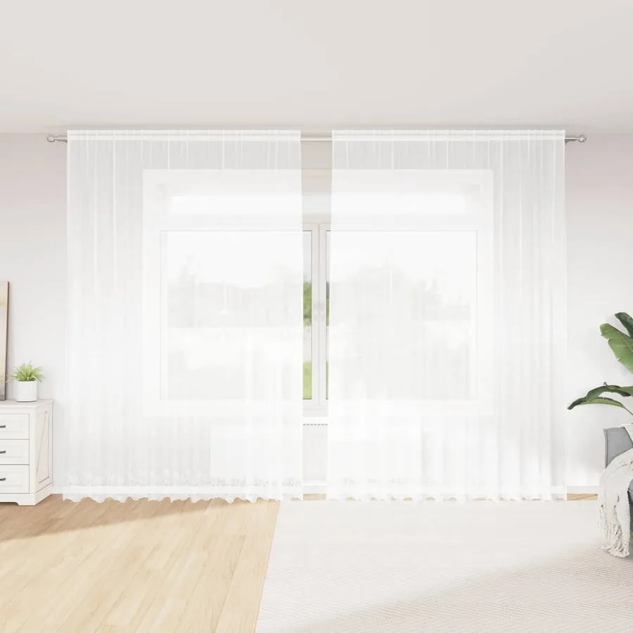 Rideau en Dentelle Floral Blanc 260 x 300 cm Polyester
