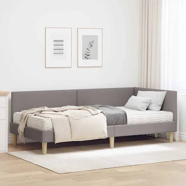 Cadre de lit d'angle avec matelas Autre 2 pcs Taupe tissu