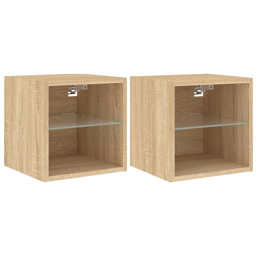 Meubles TV muraux lumières LED 2 pcs chêne sonoma 30x28,5x30 cm - 2