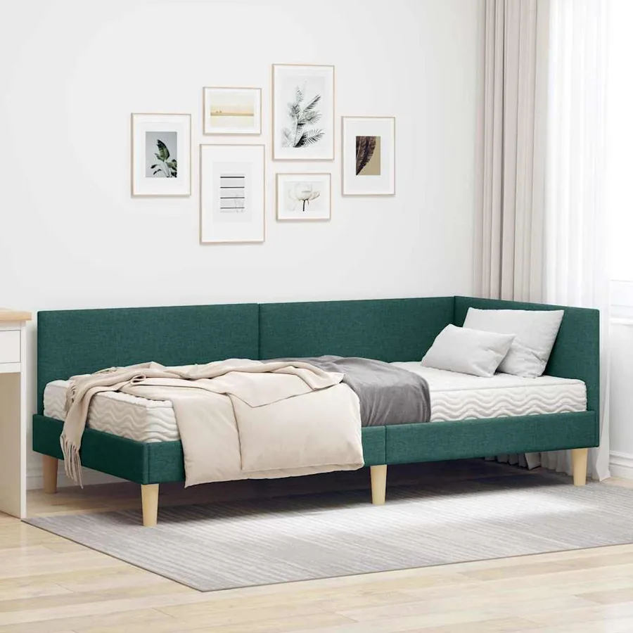 Cadre de lit d'angle avec matelas Autre 2 pcs Vert tissu