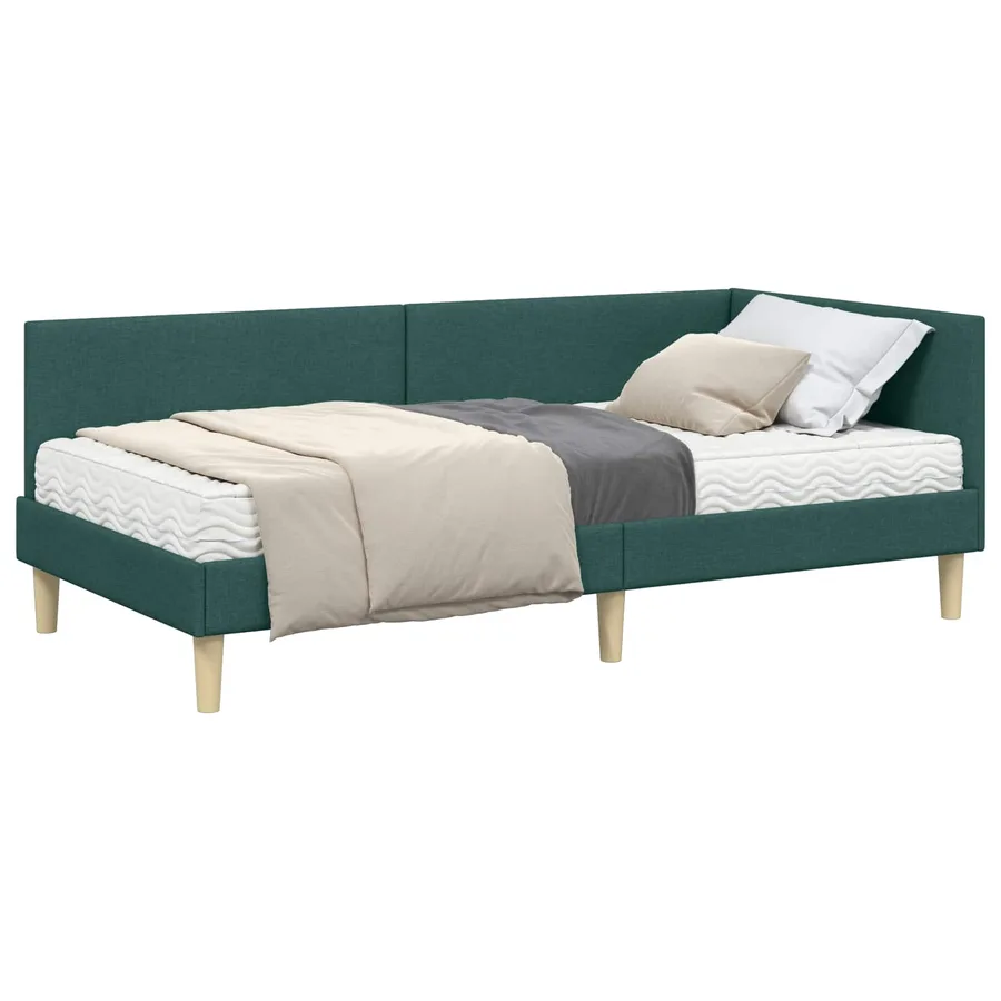 Cadre de lit d'angle avec matelas Autre 2 pcs Vert tissu - 2