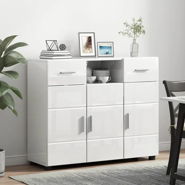 Cabinet en Bois avec tiroir Blanc brillant 88,5 x 30,5 x 73 cm
