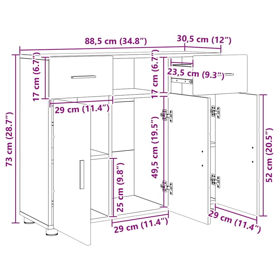 Cabinet en Bois avec tiroir Gris Sonoma 88,5 x 30,5 x 73 cm - 15