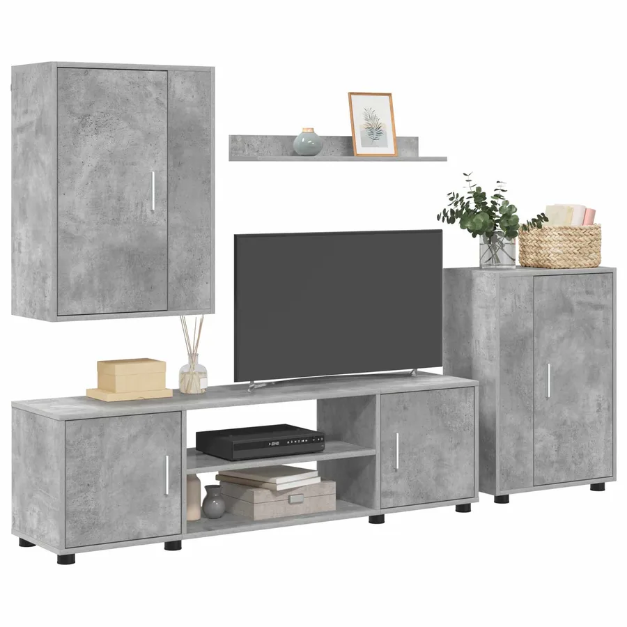 Ensemble meuble TV Gris béton Bois d'ingénierie - 3