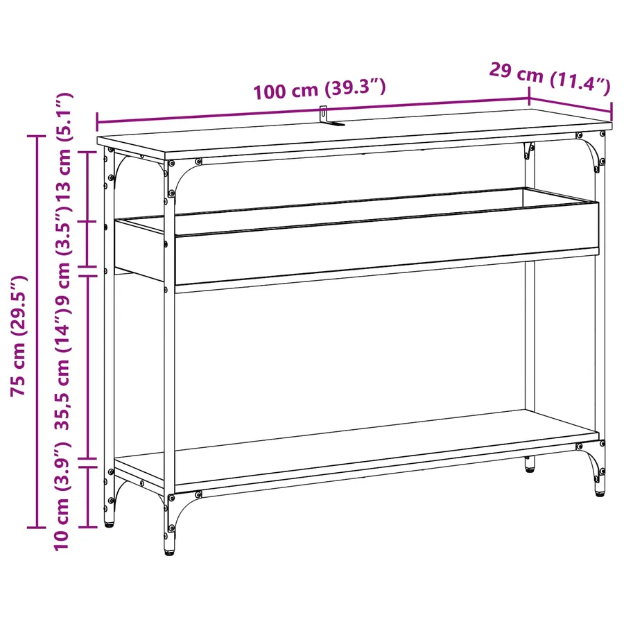 Table console chêne artisanal 100 x 29 x 75 cm - 12