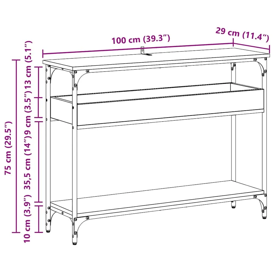 Table console chêne artisanal 100 x 29 x 75 cm - 13