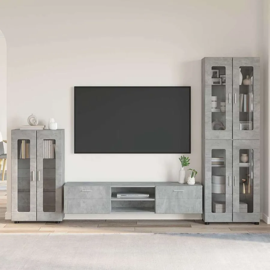 Ensemble meuble TV FLORIN 3 pcs Gris béton Bois d'ingénierie