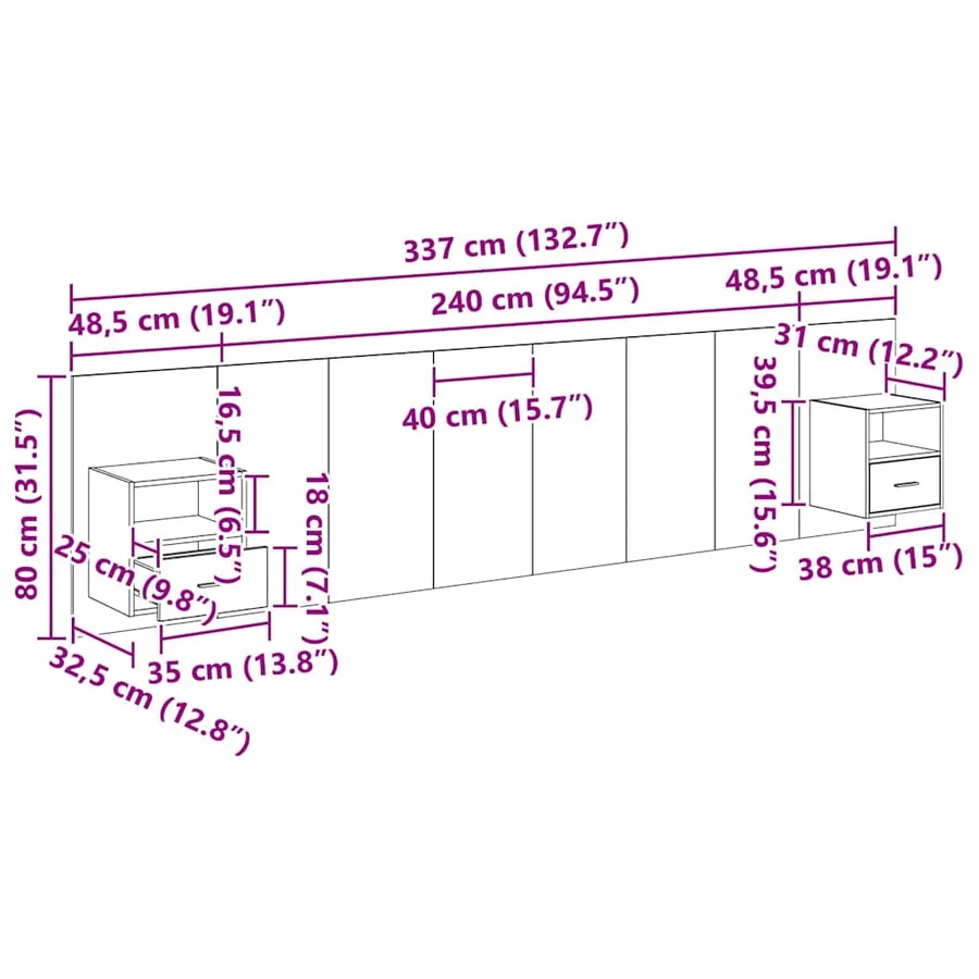Tête de lit avec armoire 3 pcs Chêne noir Bois d'ingénierie - 15