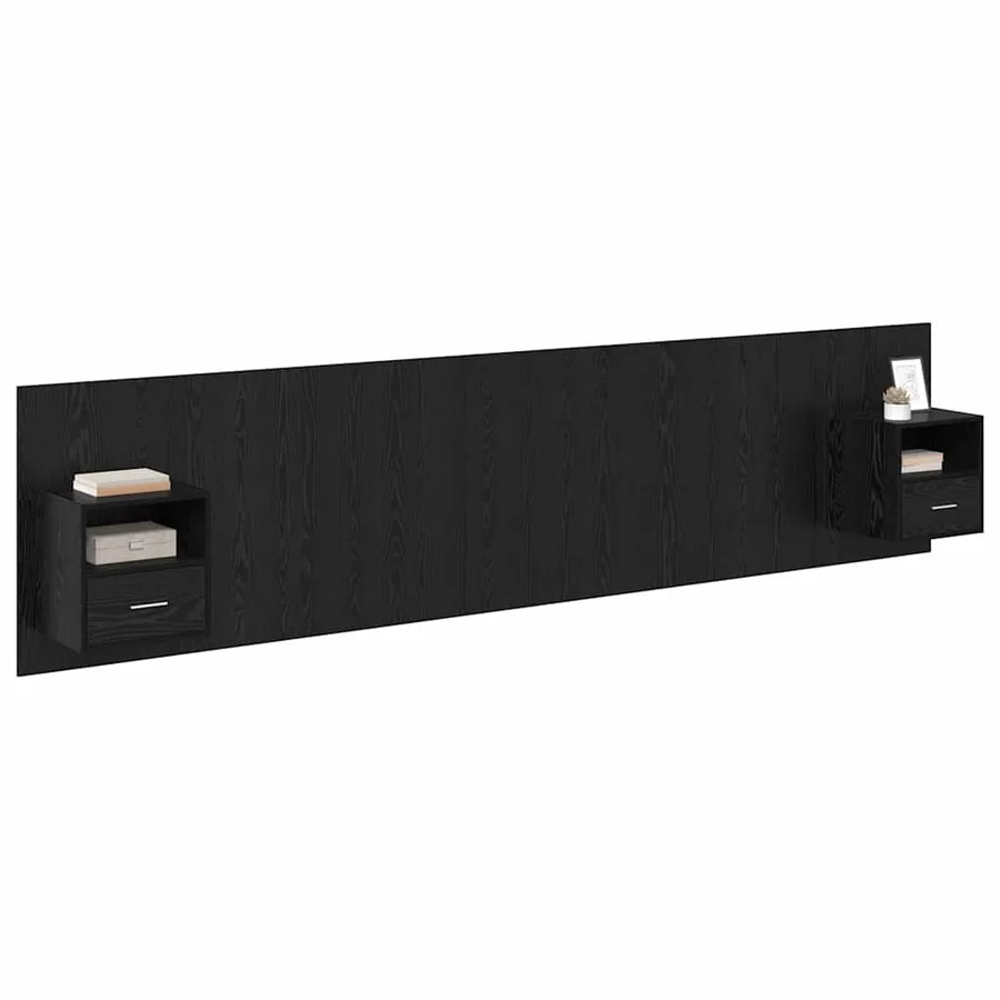 Tête de lit avec armoire 3 pcs Chêne noir Bois d'ingénierie - 3