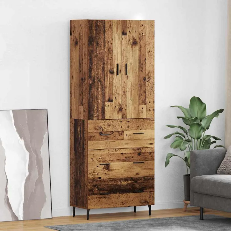 Haut Armoire 2 pcs Bois Ancien Bois Aggloméré et Verre