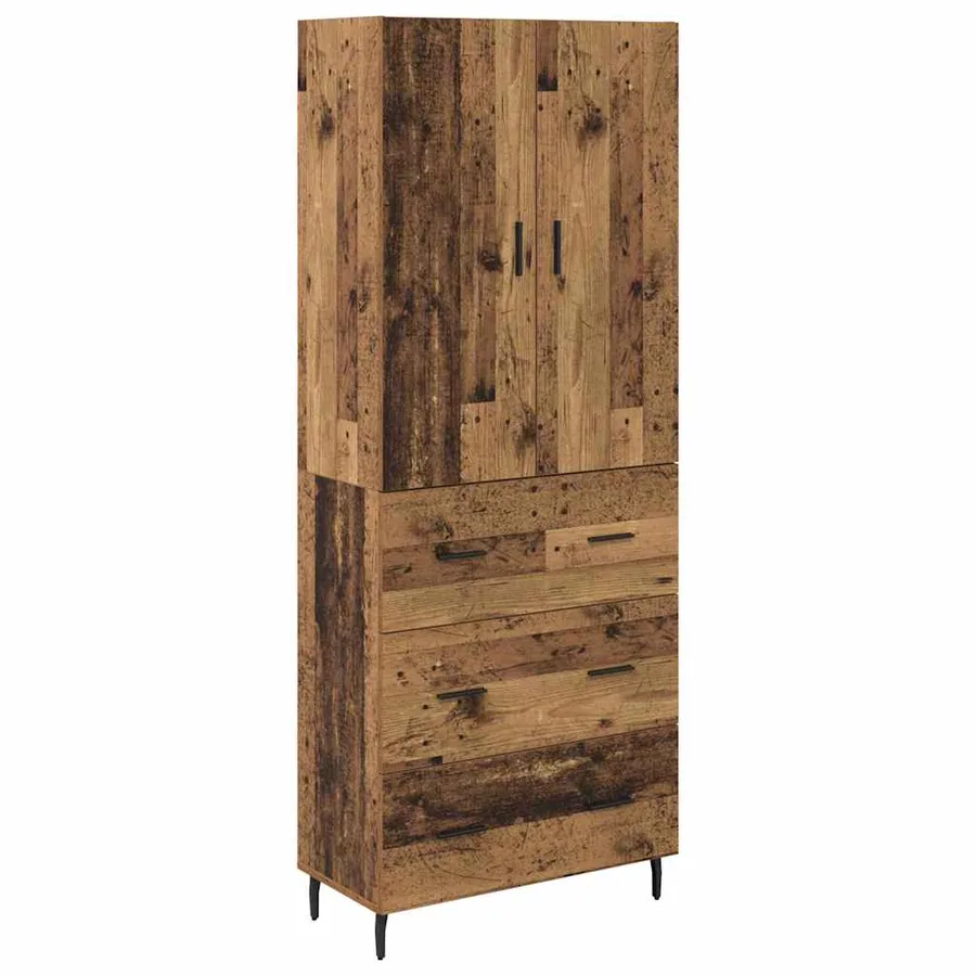 Haut Armoire 2 pcs Bois Ancien Bois Aggloméré et Verre - 2