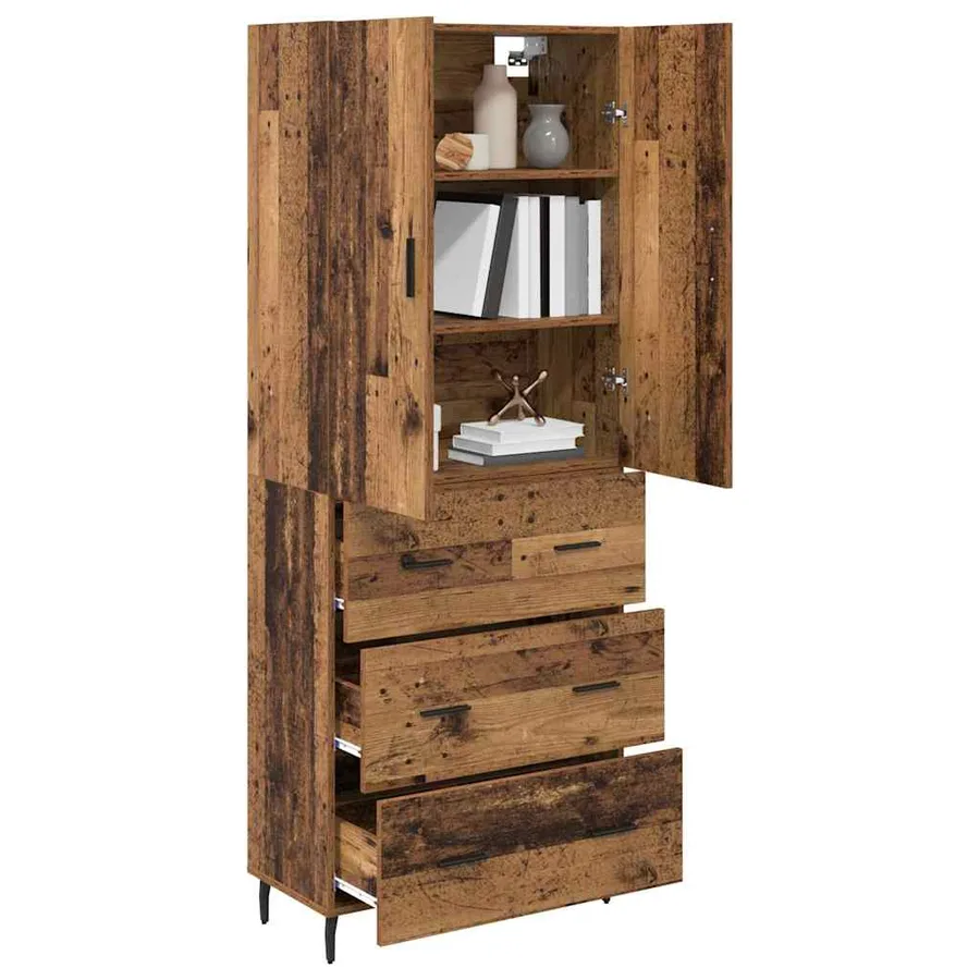 Haut Armoire 2 pcs Bois Ancien Bois Aggloméré et Verre - 3