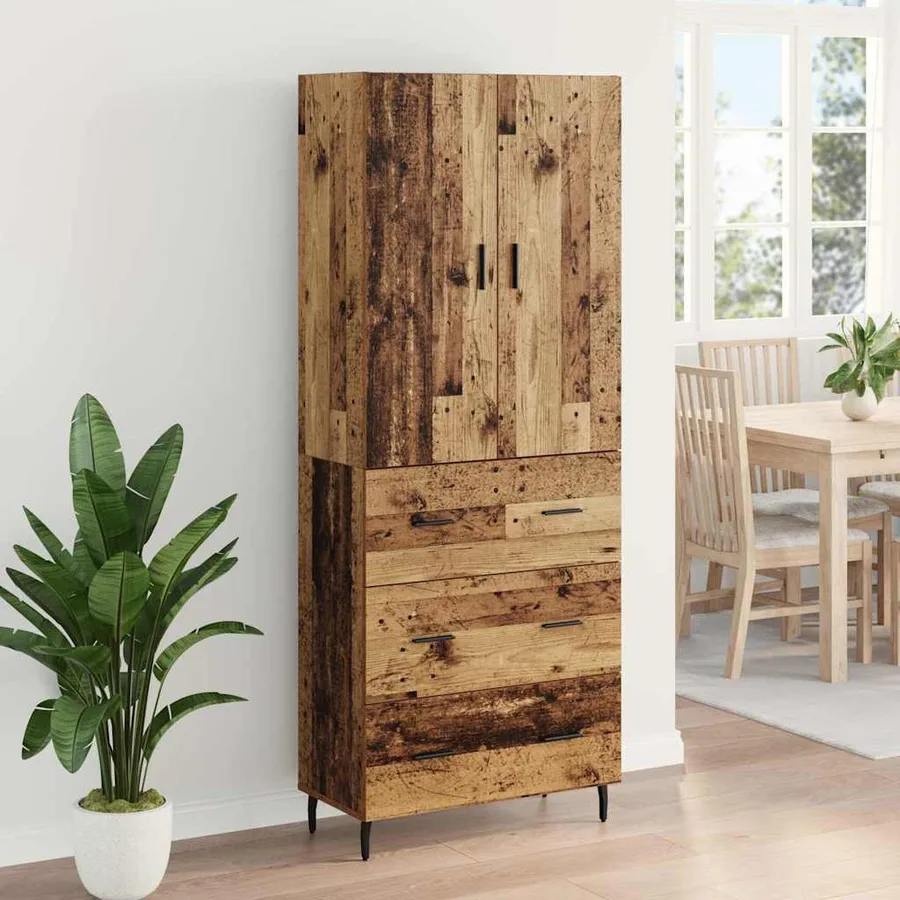 Haut Armoire 2 pcs Bois Ancien Bois Aggloméré et Verre - 4