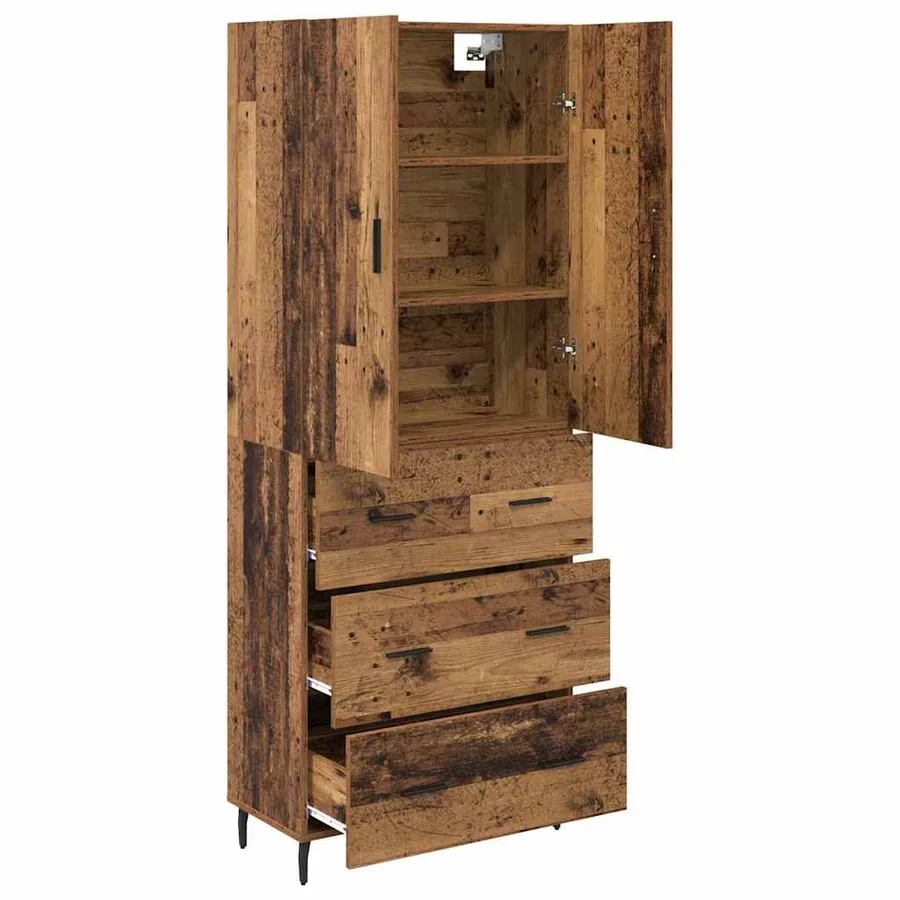 Haut Armoire 2 pcs Bois Ancien Bois Aggloméré et Verre - 5