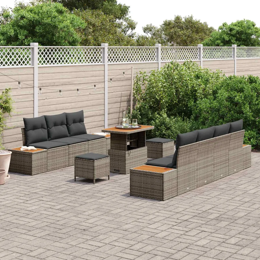 Ensemble de canapé de jardin avec coussin 10 pcs Gris - 3
