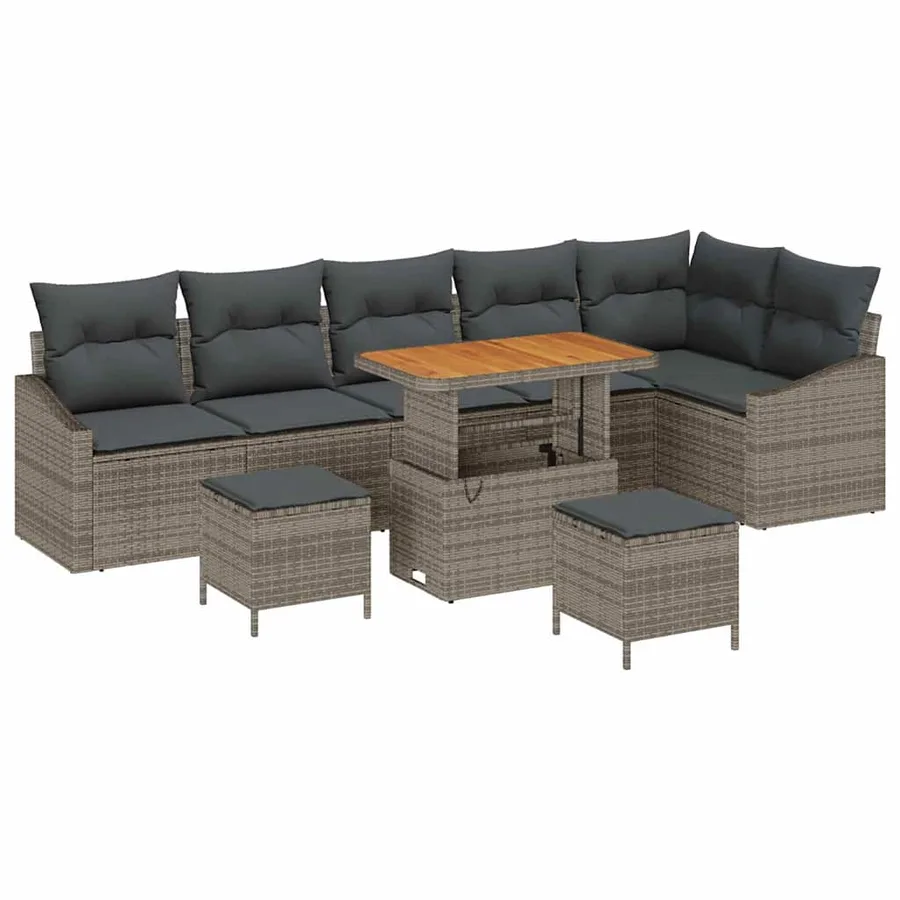 Ensemble de canapé de jardin avec coussin 9 pcs Gris Poly rotin - 2